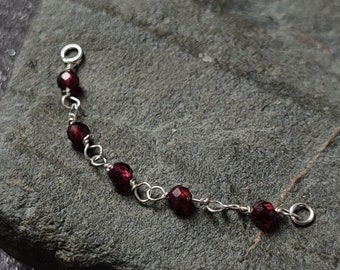 Garnet Industrial Chain, Handmade from 925 Sterling Silver, Alternative Witchy Double Nostril Jewelry, Dark Academia Cottagecore