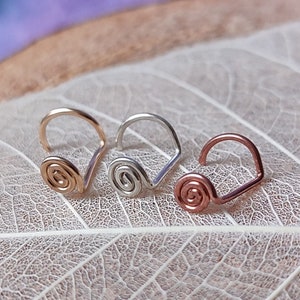 Spiral Nose Stud, Sterling Silver or Copper Swirl Nostril Piercing, Handmade Unique Bohemian Body Jewelry