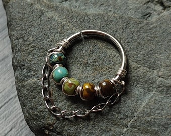 Earth Tones Chain Hoop, Handmade Cartilage, Conch or Septum Hoop, Sterling Silver, 316 Surgical Steel or 14k Gold Filled