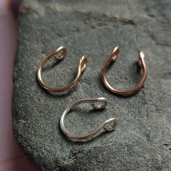 Faux Septum Ring, Sterling Silver or 14k Rose Gold Filled Fake Piercing Hoop, Handmade Clip On Body Jewelry, Dainty Nose Cuff