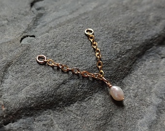 Pearl Piercing Chain in 14k Gold Filled, Dainty Alternative Industrial Barbell, Unique Handmade Body Jewelry