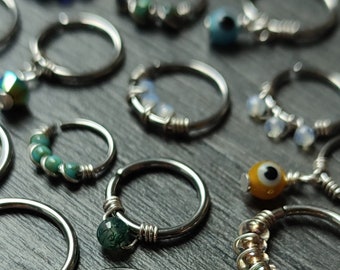 READY TO SHIP - Unique Piercing Rings with Glass Beads, Chains and Gemstones, Handmade Body Jewelry, Sample Sale