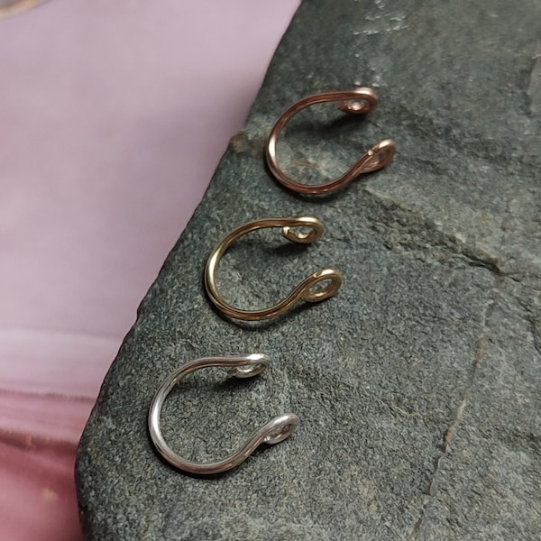 Faux Septum Ring, Sterling Silver or 14k Rose Gold Filled Fake Piercing Hoop, Handmade Clip On Body Jewelry, Dainty Nose Cuff