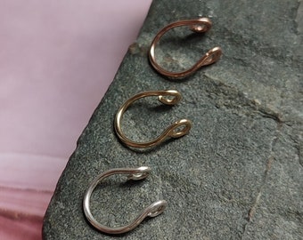 Faux Septum Ring, Sterling Silver or 14k Rose Gold Filled Fake Piercing Hoop, Handmade Clip On Body Jewelry, Dainty Nose Cuff