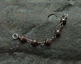 Hematite Piercing Chain, Handmade 925 Sterling Silver Gemstone Double Nostril Chain, Alternative Gothic Industrial Jewelry