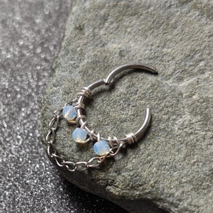 Opalite Clicker Piercing with Chain, Surgical Steel Alternative Piercing Jewelry, 18 or 16 Gauge