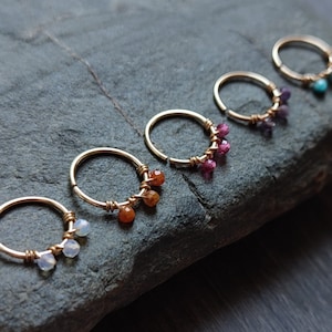 Customizable Gemstone Nose Ring, Handmade 14k Gold Filled Septum, Helix, Conch or Tragus Piercing Ring