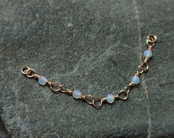 Opalite Nostril Chain in 14k gold filled, Handmade Alternative Industrial Jewelry, Fairy Goth