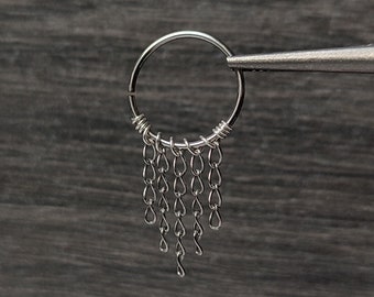 Fringe Piercing Ring, Handmade Surgical Steel Cartilage or Conch Hoop, Alternative Party Body Jewelry