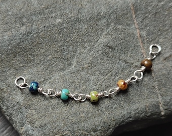 Earth Tones Piercing Chain, Alternative Industrial or Double Nostril Jewelry, Handmade Argentium Silver and Glass Beads