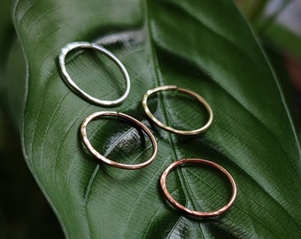 20g Textured Cartilage Ring, 14k Rose Gold Filled, Sterling Silver or Copper Hammered Handmade Piercing Hoop, Conch or Helix Jewelry