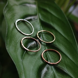 20g Textured Cartilage Hoop, 14k Rose Gold Filled, Sterling Silver or Copper Hammered Handmade Piercing Hoop, Conch or Helix Ring