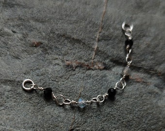 Onyx and Labradorite Piercing Chain, Handmade 925 Sterling Silver and Gemstone Nostril Chain, Alternative Witchy Industrial Jewelry