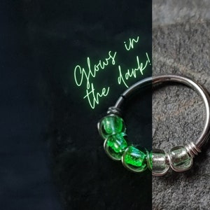 Glow in the Dark Nose or Septum Ring, 316 Surgical Steel Cartilage or Piercing Hoop, Handmade Rave Jewelry