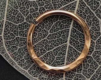 Gold Filled Septum Ring with Hammered Texture, Unique Handmade Body Jewelry, 18g Piercing Hoop