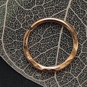 Gold Filled Septum Ring with Hammered Texture, Unique Handmade Body Jewelry, 18g Piercing Hoop image 1