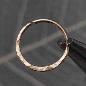 Nose Ring with Hammered Texture in 0.8mm/20 gauge, 14k Gold Filled, Dainty Cartilage, Daith or Helix Ring, Handmade Bohemian Body Jewelry