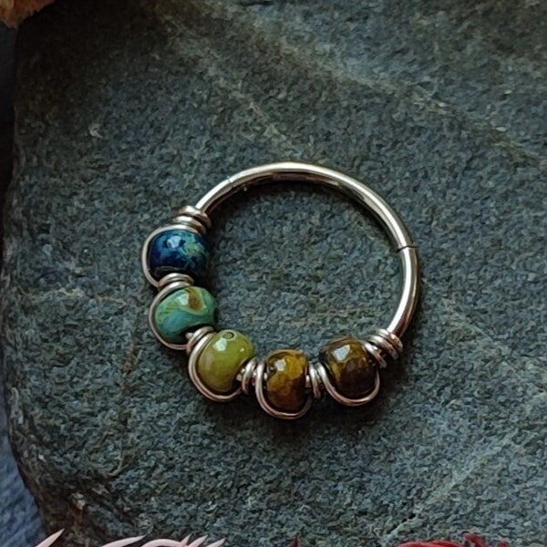 Septum Clicker in Boho Earth Tones, 316 Surgical Steel Hinged Cartilage Piercing Jewelry, Unique Body Jewelry