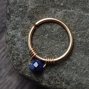 Lapis Lazuli Piercing Ring in 14k Gold Filled, Handmade Minimalist Gemstone Cartilage, Daith, Tragus, Septum or Nipple Piercing