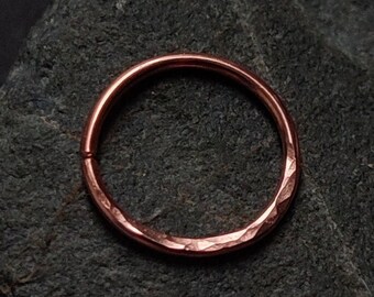 Rustic Copper Nose Ring, Hammered Textured Body Jewelry, Handmade Witchy Septum Hoop