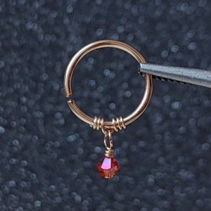 Charm Helix Hoop, Iridescent Orange and Pink Crystal Piercing Jewelry, Handmade Helix, Tragus or Nose Ring