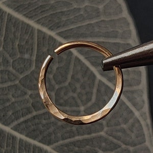 Gold Filled Septum Ring with Hammered Texture, Unique Handmade Body Jewelry, 18g Piercing Hoop image 3