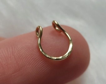 Fake Septum Ring, Hammered 14k Gold Filled Faux Piercing Hoop, Handmade Clip On Body Jewelry, Dainty Nose Cuff