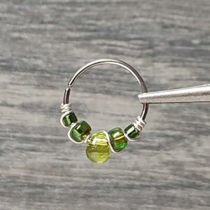 Green Teardrop Septum Ring, 316 Surgical Steel Helix or Nostril Piercing, Handmade Bohemian Body Jewelry