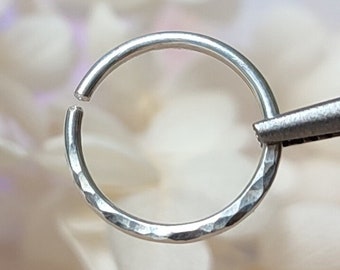 Silver Septum Ring, Hammered Argentium Silver Handmade Textured Body Jewelry, Dainty Boho Conch, Helix or Tragus Piercing Hoop