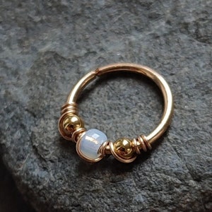 Beaded Cartilage Ring, 14k Gold Filled Wire Wrapped Helix or Nostril, Septum Piercing, Handmade Boho Body Jewelry