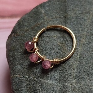 Pink Tourmaline Septum Ring, Handmade 14k Gold Filled Jewelry for Helix, Daith, Tragus, Nose or Nipple Piercing