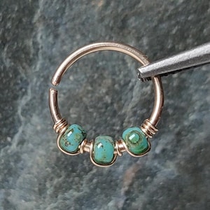 Boho Nose Ring with Glass Beads, 7 Color Options Gold Filled Helix, Septum, Daith or Tragus Piercing, Mix and Match Personalized Jewelry