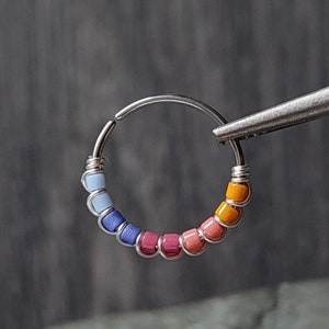 Piercing Ring with Colorful Beads, 316 Surgical Steel Conch, Helix, Cartilage or Septum Piercing, Handmade Cute Body Jewelry