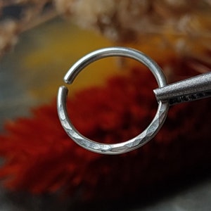 Silver Septum Ring, Hammered Argentium Silver Handmade Textured Body Jewelry, Dainty Boho Conch, Helix or Tragus Piercing Hoop
