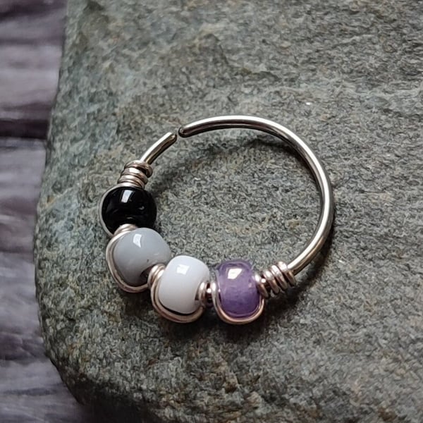 Asexual Flag Beaded Nose Ring, Cartilage or Septum Piercing in 316 Surgical Steel, Handmade LGBTQ+ Pride Body Jewelry