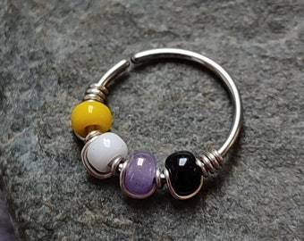 Nonbinary Flag Beaded Cartilage Hoop, Septum or Nose Ring in 316 Surgical Steel, Handmade Subtle Pride LGBTQ+ Enby Gift