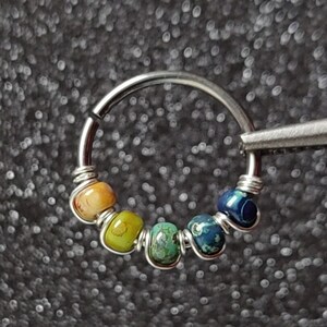Boho Rainbow Nose Ring, 316 Surgical Steel Wire Wrapped Cartilage or Septum Piercing, Handmade Body Jewelry