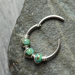Clicker Nose Ring with Glass Beads, Surgical Steel Bohemian Septum, Helix or Cartilage Piercing, Colorful Handmade Hippie Jewelry