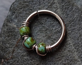 Turquoise Bead Septum Ring, 16g Handmade Helix or Nostril Piercing Jewelry, Cottagecore Green Body Jewellery