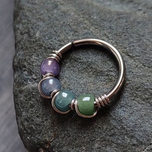 Nostril Ring with Pastel Glass Beads, 925 Sterling Silver or 316 Surgical Steel Cartilage or Septum Piercing, Handmade Body Jewelry