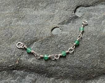 Aventurine Piercing Chain, Handmade 925 Sterling Silver Cottagecore Gemstone Nostril Chain, Alternative Witchy Industrial Jewelry