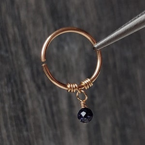 Blue Sandstone Helix Ring, Crystal Charm Handmade Cartilage Jewelry in 14k Gold Filled, Celestial Galaxy Tunnel Earrings