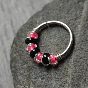 Neon Pink and Black Nose Ring, Handmade Septum, Helix, Cartilage, or Nostril Piercing Jewelry