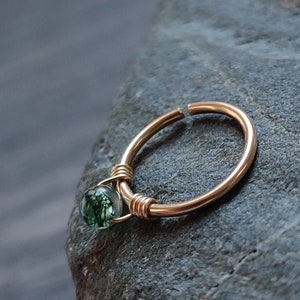 Moss Agate Septum Ring, 14k Gold Filled, Minimalist Gemstone Cartilage Earring, Handmade Unique Piercing Jewelry