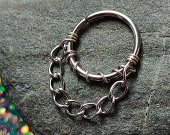 Chain Septum Ring, 316 Surgical Steel Hoop for Helix, Tragus, Nose or Nipple Piercing, Grunge Aesthetic Body Jewelry