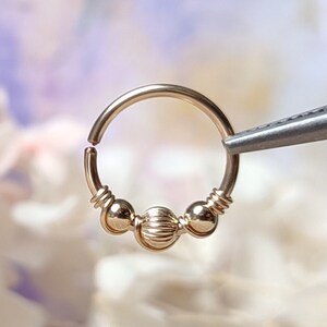 Nose Ring with Textured Bead, Continuous Piercing Ring for Helix, Conch, Nipple or Nostril