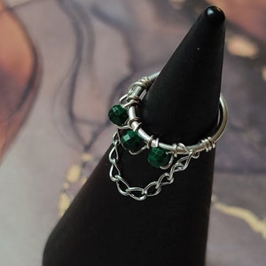 Malachite Chain Hoop, Handmade Piercing Ring for Tragus, Helix, Septum or Nose, 925 Sterling Silver, Surgical Steel or Gold Filled image 2
