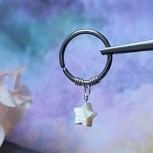 Shell Star Cartilage Ring, Handmade Charm Hoop Earring, Dainty Piercing Jewelry for Helix or Tragus
