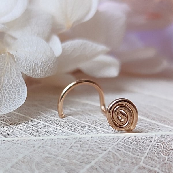 Gold Spiral Nose Stud, 14k Gold Filled Swirl Nostril Piercing, Handmade Unique Bohemian Body Jewelry