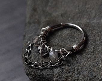 Labradorite Chain Hoop, Piercing Ring for Conch,  Helix or Septum